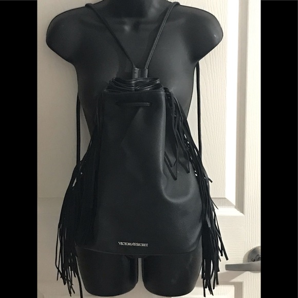NWT VS faux leather fringed drawstring backpack - Picture 2 of 16
